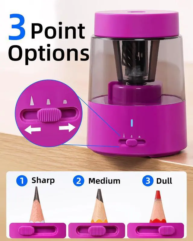 Alt view image 3 of 7 - Rechargeable Electric Pencil Sharpener, Auto Stop,Pink Suitable for No.2/Colored (6-8mm), Fast Sharpen,3 Adjustable Modes,Automatic for Teachers/Classroom/Office/Home/Art Studio