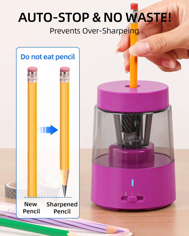 Alt view image 4 of 7 - Rechargeable Electric Pencil Sharpener, Auto Stop,Pink Suitable for No.2/Colored (6-8mm), Fast Sharpen,3 Adjustable Modes,Automatic for Teachers/Classroom/Office/Home/Art Studio