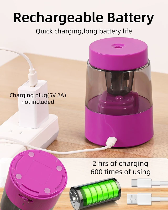 Alt view image 5 of 7 - Rechargeable Electric Pencil Sharpener, Auto Stop,Pink Suitable for No.2/Colored (6-8mm), Fast Sharpen,3 Adjustable Modes,Automatic for Teachers/Classroom/Office/Home/Art Studio