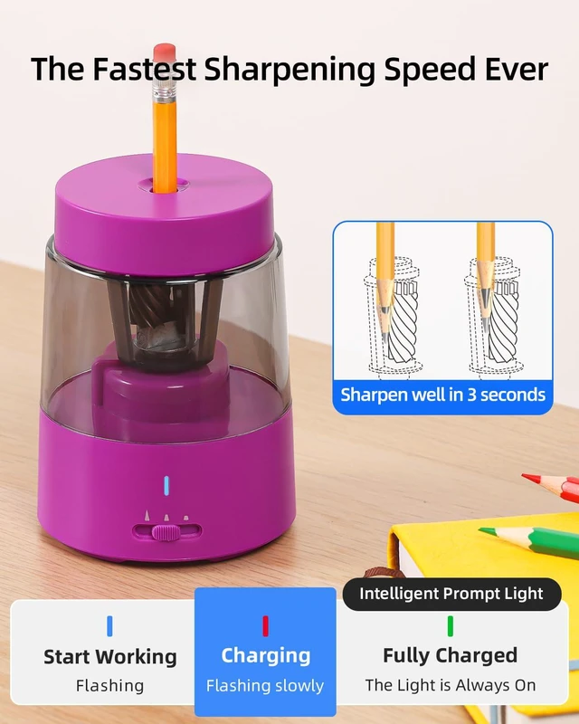 Alt view image 6 of 7 - Rechargeable Electric Pencil Sharpener, Auto Stop,Pink Suitable for No.2/Colored (6-8mm), Fast Sharpen,3 Adjustable Modes,Automatic for Teachers/Classroom/Office/Home/Art Studio