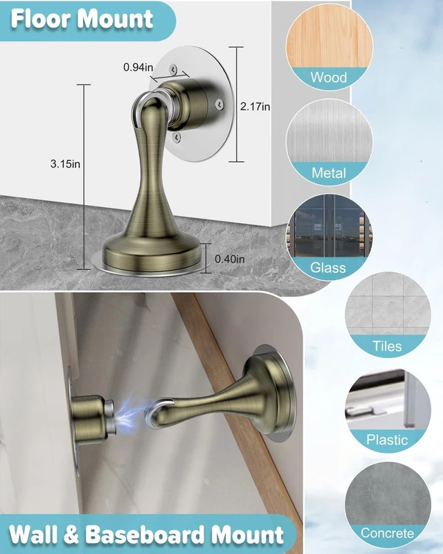Alt view image 3 of 7 - Door Stoppers Magnetic Door Catch, Stainless Steel Magnetic Door Stop 2 Pack, Double-Sided Adhesive Tape, No Drilling, Screws for Stronger Mount, Holder Your Door Open for Wide Doors