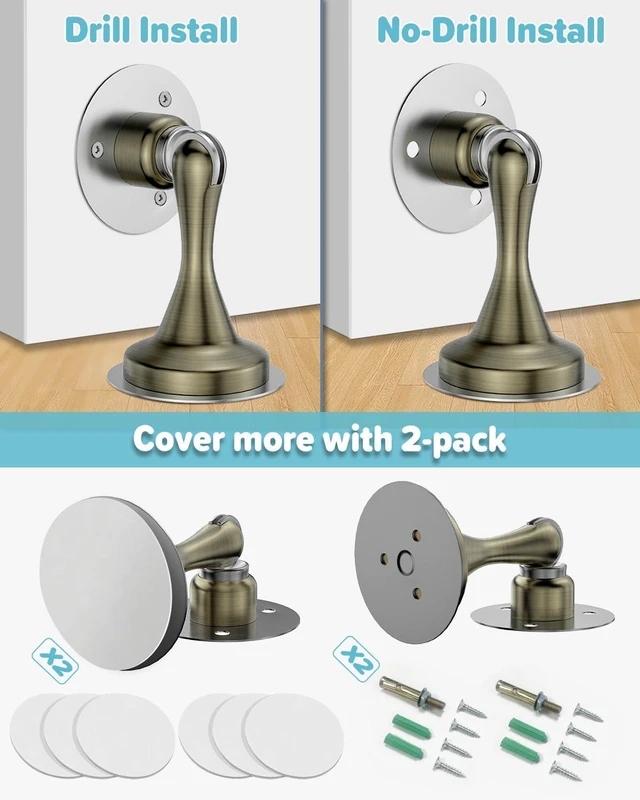 Alt view image 4 of 7 - Door Stoppers Magnetic Door Catch, Stainless Steel Magnetic Door Stop 2 Pack, Double-Sided Adhesive Tape, No Drilling, Screws for Stronger Mount, Holder Your Door Open for Wide Doors