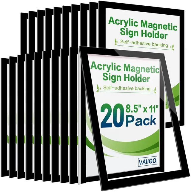 Main image of Acrylic Sign Holder 8.5 x 11 Wall Mount, Magnetic Sign Holder, Black Magnetic Display Frame, Self-Adhesive Nano Tape, Clear Acrylic Sign Holder, Wall Mount for Glass Doors, 20 Pack