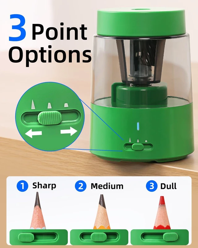 Alt view image 3 of 7 - Rechargeable Electric Pencil Sharpener, Auto Stop, Green Suitable for No.2/Colored (6-8mm), Fast Sharpen,3 Adjustable Modes,Automatic for Teachers/Classroom/Office/Home/Art Studio