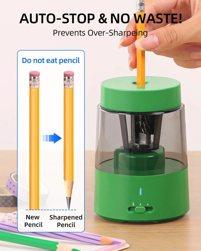 Alt view image 4 of 7 - Rechargeable Electric Pencil Sharpener, Auto Stop, Green Suitable for No.2/Colored (6-8mm), Fast Sharpen,3 Adjustable Modes,Automatic for Teachers/Classroom/Office/Home/Art Studio