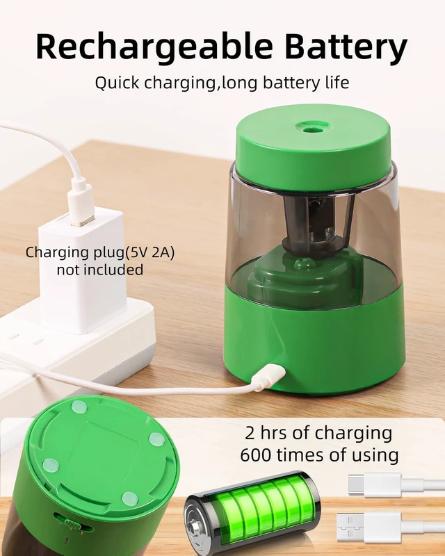 Alt view image 5 of 7 - Rechargeable Electric Pencil Sharpener, Auto Stop, Green Suitable for No.2/Colored (6-8mm), Fast Sharpen,3 Adjustable Modes,Automatic for Teachers/Classroom/Office/Home/Art Studio