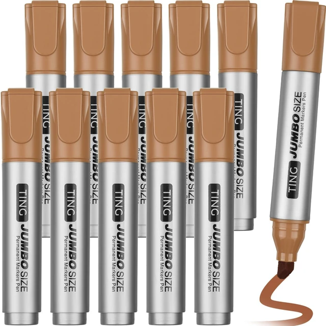Main image of 10 Pack Jumbo Permanent Markers Chisel Tip Quick Dry Brown Waterproof, Large Big Poster Pens Bulk for Office, Logistics Company and More
