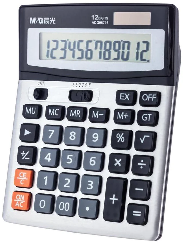 Main image of Desk Calculator 12 Digit Extra Large LCD Display Calculators, Dual Solar Power and Battery, Battery Included, Metal Panel Comfort Button Calculator for Office Home