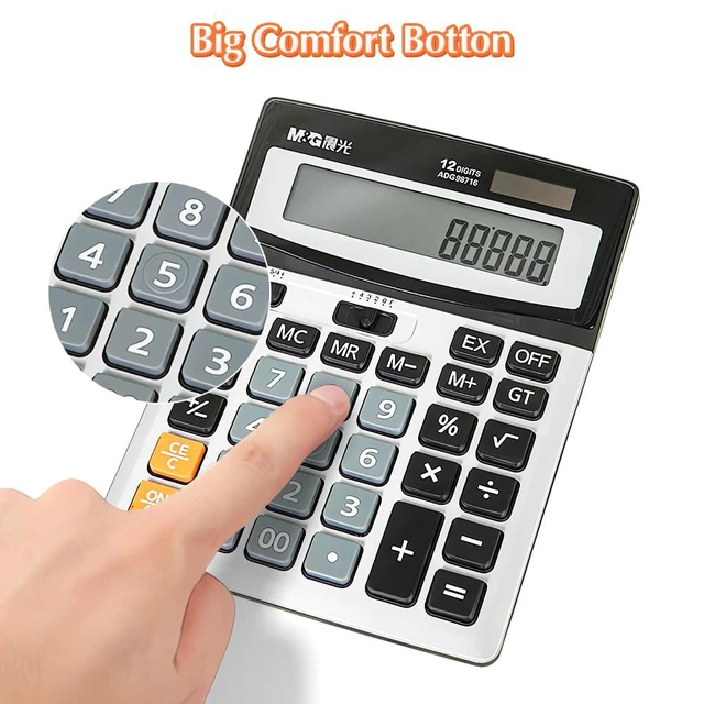 Alt view image 2 of 7 - Desk Calculator 12 Digit Extra Large LCD Display Calculators, Dual Solar Power and Battery, Battery Included, Metal Panel Comfort Button Calculator for Office Home