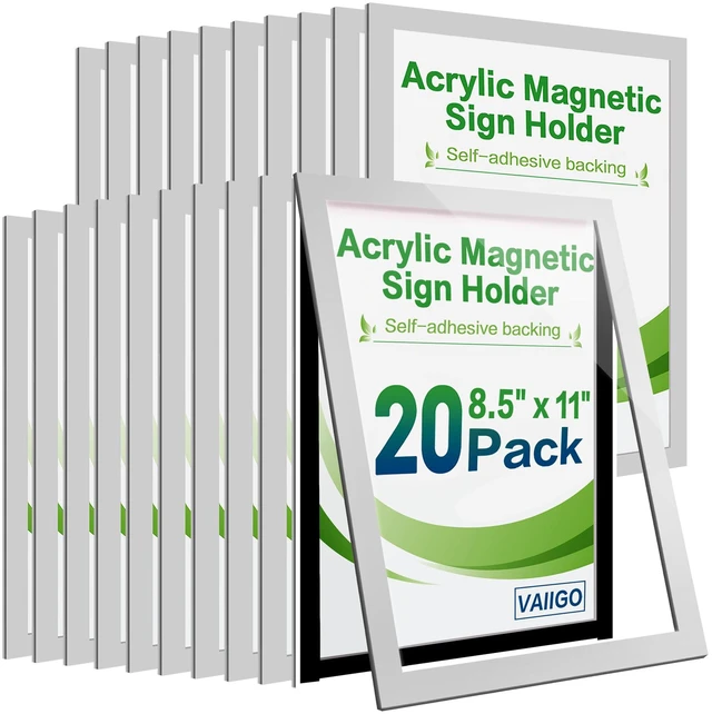 Main image of Acrylic Sign Holder 8.5 x 11 Wall Mount, Magnetic Sign Holder Silver Magnetic Display Frame, Self-Adhesive Nano Tape, Clear Acrylic Sign Holder, Wall Mount for Glass, Doors, 20 Pack