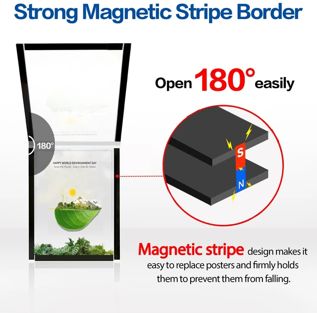 Alt view image 5 of 7 - Acrylic Sign Holder 8.5 x 11 Wall Mount, Magnetic Sign Holder, Black Magnetic Display Frame, Self-Adhesive Nano Tape, Clear Acrylic Sign Holder, Wall Mount for Glass Doors, 20 Pack