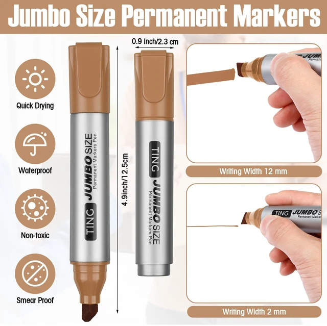 Alt view image 3 of 7 - 10 Pack Jumbo Permanent Markers Chisel Tip Quick Dry Brown Waterproof, Large Big Poster Pens Bulk for Office, Logistics Company and More