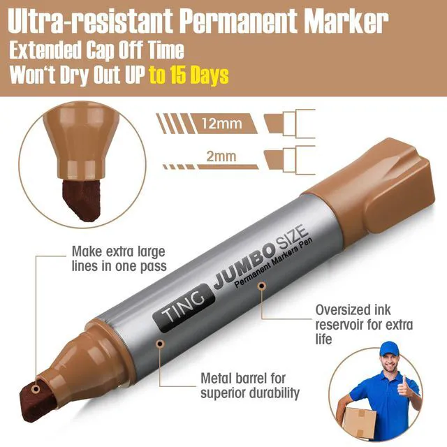 Alt view image 4 of 7 - 10 Pack Jumbo Permanent Markers Chisel Tip Quick Dry Brown Waterproof, Large Big Poster Pens Bulk for Office, Logistics Company and More