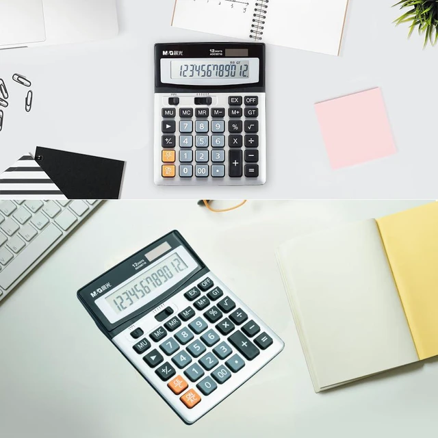Alt view image 5 of 7 - Desk Calculator 12 Digit Extra Large LCD Display Calculators, Dual Solar Power and Battery, Battery Included, Metal Panel Comfort Button Calculator for Office Home