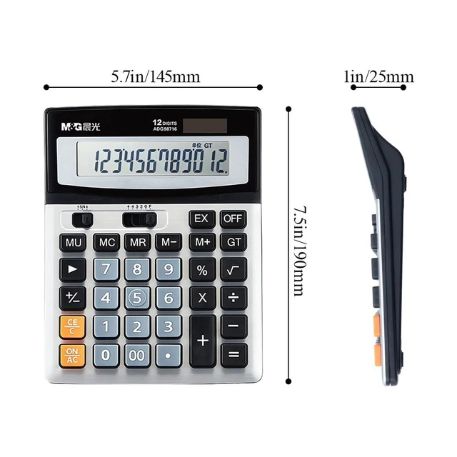 Alt view image 6 of 7 - Desk Calculator 12 Digit Extra Large LCD Display Calculators, Dual Solar Power and Battery, Battery Included, Metal Panel Comfort Button Calculator for Office Home