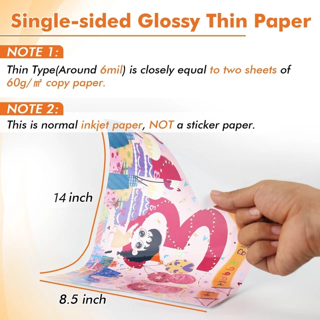 Alt view image 2 of 7 - Glossy Thin Inkjet Paper 8.5x14 Inches 100 Sheets 30LB Legal Size for DIY Chip Bags Compatible with Inkjet Printer Use Dye Ink 115gsm