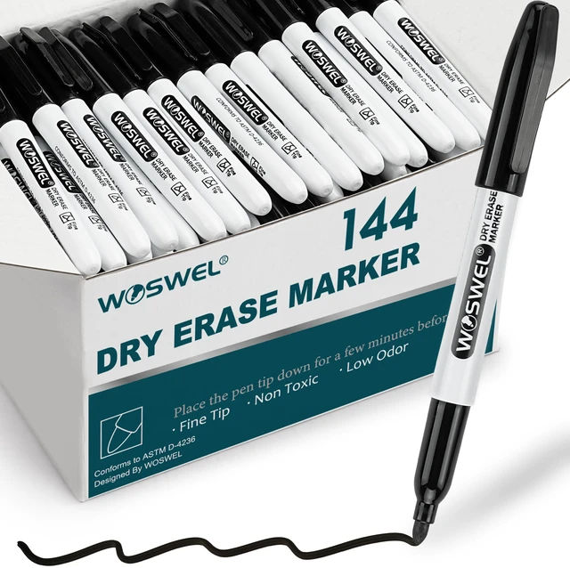Main image of Dry Erase Markers Bulk, 144 Pack Black Fine Tip Whiteboard Marker, Fine Point, Low Odor Dry Erase Pen for School Office Home