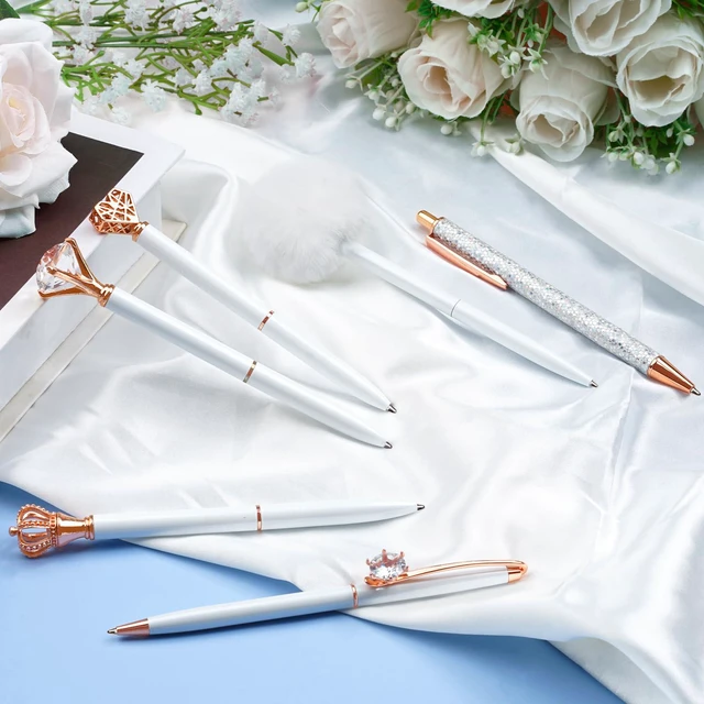 Alt view image 3 of 7 - 8Pcs Fancy Pens Set, Metal Crystal Diamond Pens White With Black & Blue Ink, Glitter Design for Journaling, Office Supplies, School Use & Gifts for Women