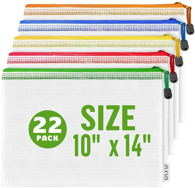 Main image of 22 Pack Mesh Zipper Pouch Bags 10x14 inch - Plastic Zipper Pouches for Organizing - Document Bags With Zippers - Letter Size Zippered Pouch - Document Pouches With Zippers
