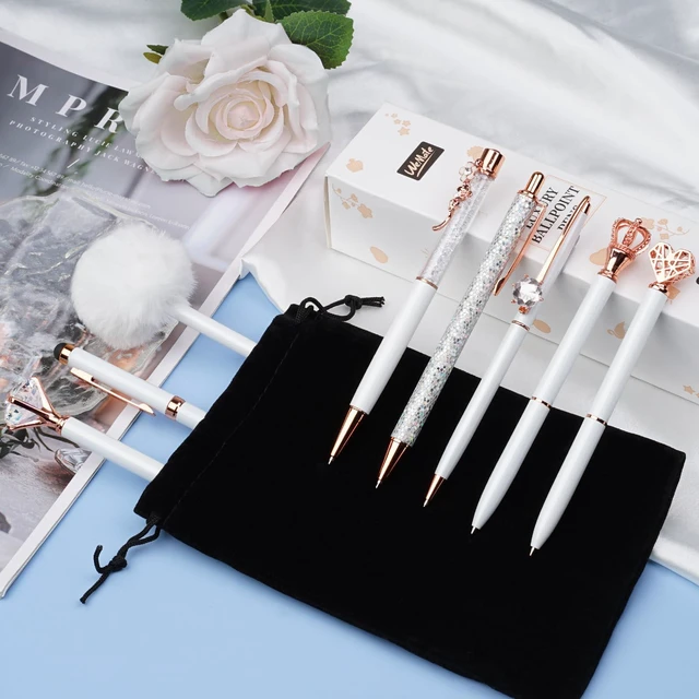 Alt view image 7 of 7 - 8Pcs Fancy Pens Set, Metal Crystal Diamond Pens White With Black & Blue Ink, Glitter Design for Journaling, Office Supplies, School Use & Gifts for Women
