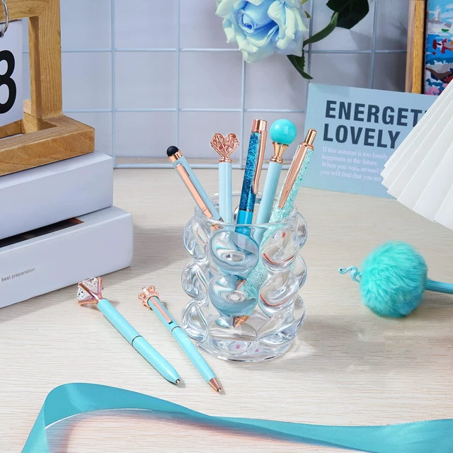 Alt view image 2 of 7 - 8Pcs Blue Pens, Metal Crystal Diamond Pens with Black & Blue Ink Cute Fancy Pens for Journaling, Office Supplies, Gifts for Women Girls, Birthday & Back to School Supplies
