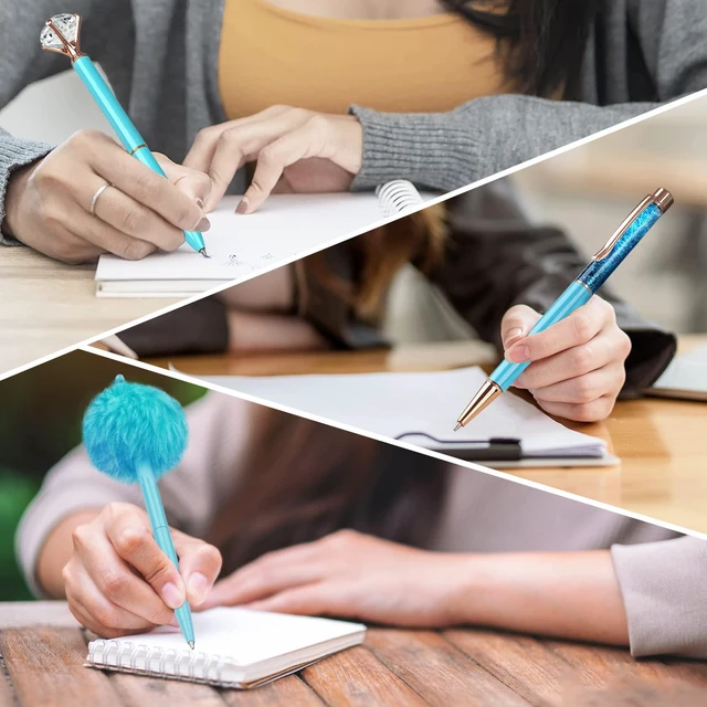 Alt view image 6 of 7 - 8Pcs Blue Pens, Metal Crystal Diamond Pens with Black & Blue Ink Cute Fancy Pens for Journaling, Office Supplies, Gifts for Women Girls, Birthday & Back to School Supplies