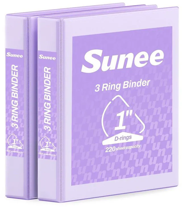 Main image of 3 Ring Binder 1 Inch D Ring, Clear View Binder Three Ring PVC-Free (Fit 8.5x11 Inches) for School or Office Supplies, Purple, 2 Pack