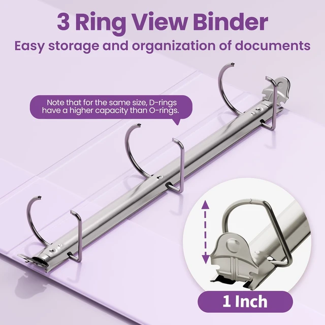 Alt view image 3 of 7 - 3 Ring Binder 1 Inch D Ring, Clear View Binder Three Ring PVC-Free (Fit 8.5x11 Inches) for School or Office Supplies, Purple, 2 Pack