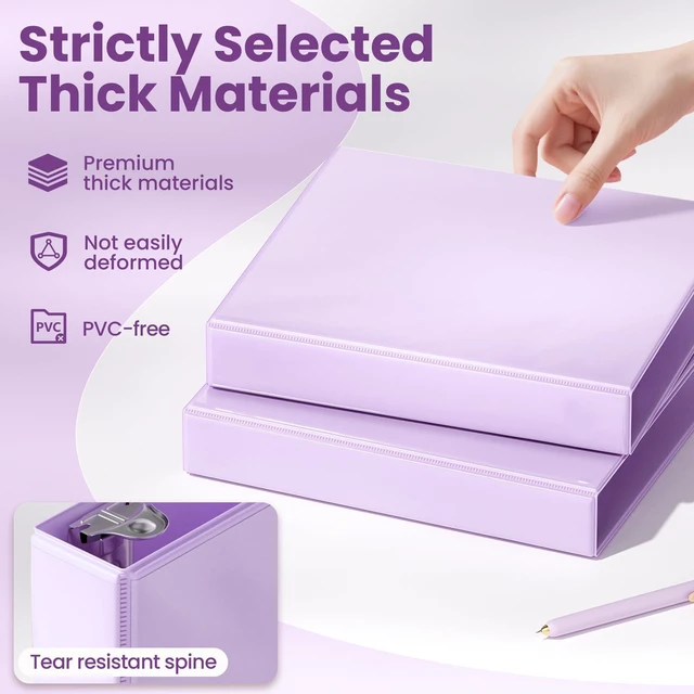 Alt view image 4 of 7 - 3 Ring Binder 1 Inch D Ring, Clear View Binder Three Ring PVC-Free (Fit 8.5x11 Inches) for School or Office Supplies, Purple, 2 Pack