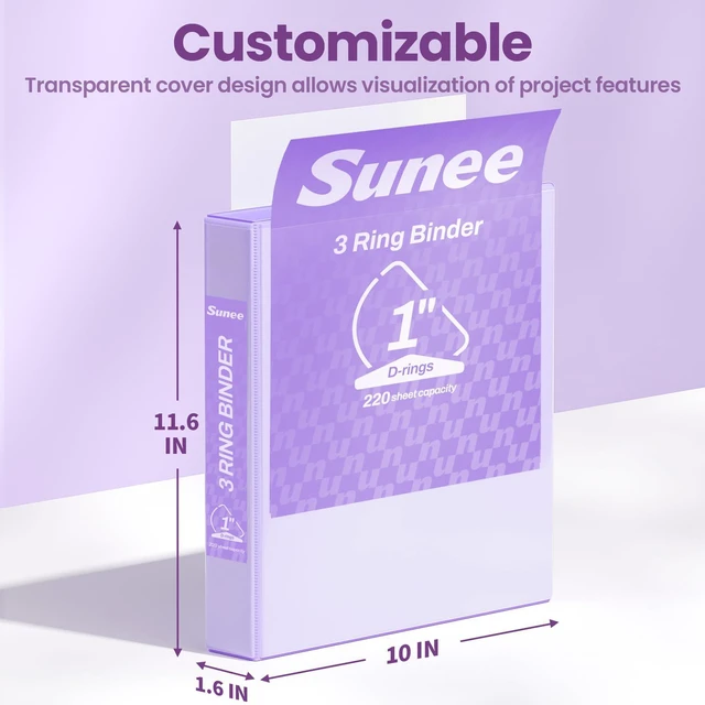 Alt view image 7 of 7 - 3 Ring Binder 1 Inch D Ring, Clear View Binder Three Ring PVC-Free (Fit 8.5x11 Inches) for School or Office Supplies, Purple, 2 Pack