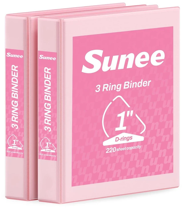 Main image of 3 Ring Binder 1 Inch D Ring, Clear View Binder Three Ring PVC-Free (Fit 8.5x11 Inches) for School or Office Supplies, Pink, 2 Pack