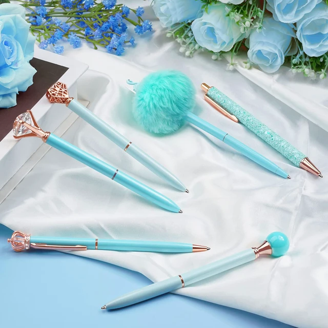 Alt view image 7 of 7 - 8Pcs Blue Pens, Metal Crystal Diamond Pens with Black & Blue Ink Cute Fancy Pens for Journaling, Office Supplies, Gifts for Women Girls, Birthday & Back to School Supplies