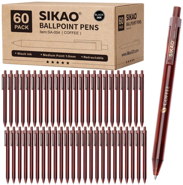 Main image of Black Pens Bulk, 60 Pack Retractable Ballpoint Pens COFFEE Black Ink 1.0mm Smooth Writing No-Smear, Click Pens for Office, School, Café Use or Severs