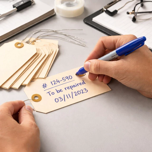 Alt view image 6 of 7 - Durable Shipping Tags with Wire Ties 200 Tags # 5, 4 3/4" x 2 3/8" Manila Paper Tags with Wire and Reinforced Eyelet