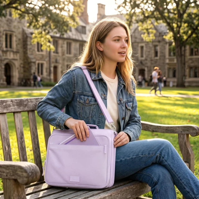 Alt view image 7 of 7 - Zipper Binder 3 Ring 2-Inch in Lavender Purple Features a Shoulder Strap, 13 Inch Laptop Pocket, with Multiple Storage Pockets. Ideal Organizer for Middle School Students