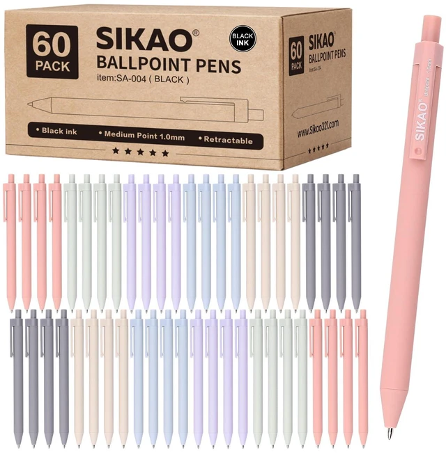 Main image of Pens Bulk, 60 Pack Ballpoint Pens Black Ink 1.0mm (Morandi) Smooth Writing Clear Lines No Smear, Retractable Pens with Calm Soothing Colors for Everyday, School & Office Use Gifts