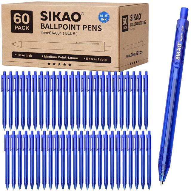 Main image of Blue Pens Bulk, 60 Pack Retractable Ballpoint Pens Blue Ink 1.0mm Smooth Writing Clear Lines No-Smear, Click Pens for Teachers, Students, School & Office Supplies Legal & Medical Use