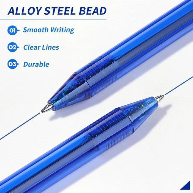 Alt view image 3 of 7 - Blue Pens Bulk, 60 Pack Retractable Ballpoint Pens Blue Ink 1.0mm Smooth Writing Clear Lines No-Smear, Click Pens for Teachers, Students, School & Office Supplies Legal & Medical Use