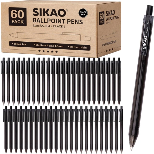 Main image of Black Pens Bulk, 60 Pack Retractable Ballpoint Pens Black Ink Smooth Writing 1.0mm Clear Lines No-Smear, Click Pens for Teachers, Students, Servers, School & Office Supplies