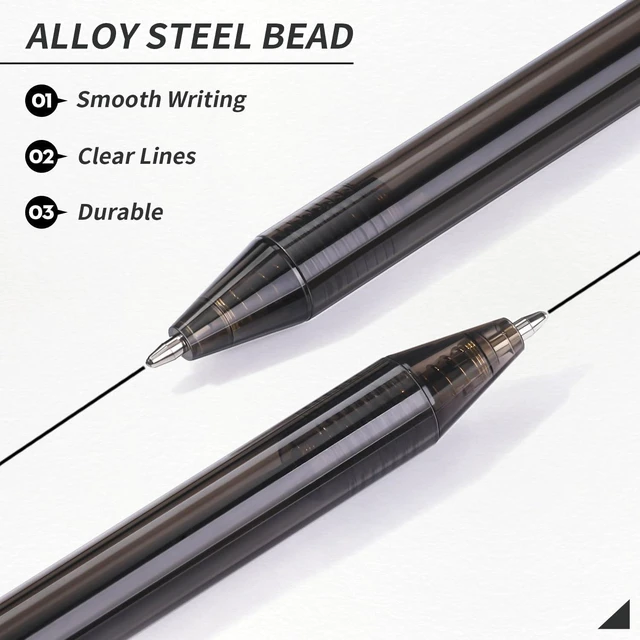 Alt view image 3 of 7 - Black Pens Bulk, 60 Pack Retractable Ballpoint Pens Black Ink Smooth Writing 1.0mm Clear Lines No-Smear, Click Pens for Teachers, Students, Servers, School & Office Supplies