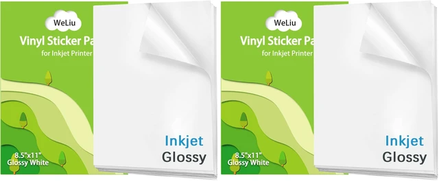 Main image of Printable Vinyl Sticker Paper for Inkjet Printer - Glossy White - 21 Waterproof Decal Paper Self-Adhesive Sheets 8.5"x11"- Dries Quickly and Holds Ink Beautifully (Pack of 2)