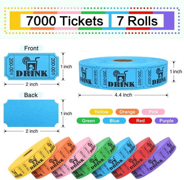 Alt view image 2 of 5 - 7000 Raffle Tickets Rolls, Drink Tickets Single Roll for Events, Leisure, Movie Watching, Entertainment, Class Reward & Prizes, Blue/Yellow/Pink/Green/Purple/Pink/Orange