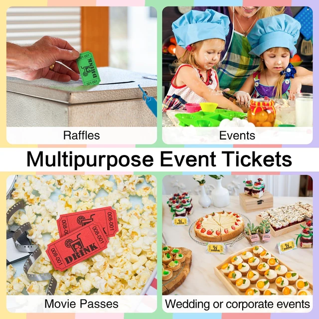 Alt view image 5 of 5 - 7000 Raffle Tickets Rolls, Drink Tickets Single Roll for Events, Leisure, Movie Watching, Entertainment, Class Reward & Prizes, Blue/Yellow/Pink/Green/Purple/Pink/Orange