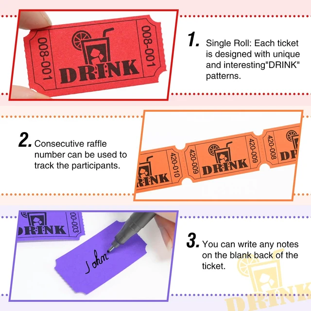 Alt view image 3 of 5 - 7000 Raffle Tickets Rolls, Drink Tickets Single Roll for Events, Leisure, Movie Watching, Entertainment, Class Reward & Prizes, Blue/Yellow/Pink/Green/Purple/Pink/Orange