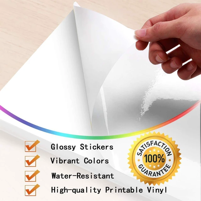 Alt view image 3 of 7 - Printable Vinyl Sticker Paper for Inkjet Printer - Glossy White - 21 Waterproof Decal Paper Self-Adhesive Sheets 8.5"x11"- Dries Quickly and Holds Ink Beautifully (Pack of 2)