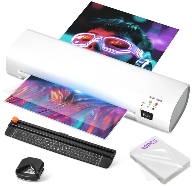 Main image of 9 Inch Portable Laminator Machine with 40 Laminating Sheets and Trimmer A4 Cold & Thermal Laminator, Laminating Machine with ABS Jam-Release for Home, Office, School, Business white