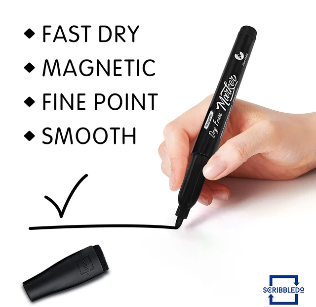 Alt view image 2 of 7 - 12 Pack Magnetic Dry Erase Markers Black Fine Tip Whiteboard Markers with Eraser Cap Thin Low Odor Skinny White Board Markers for Adults Students Teachers Art Home School & Office