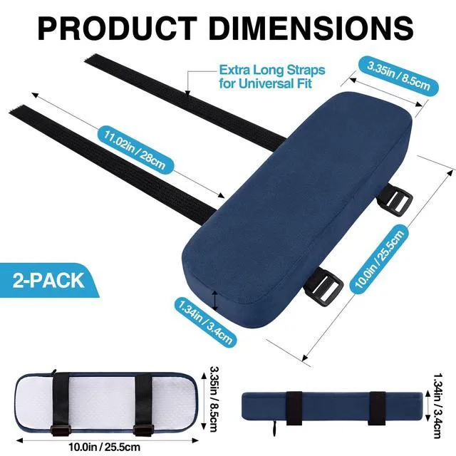 Alt view image 2 of 7 - Memory Foam Office Chair Armrest Pads, Non-Slip Armrest Cushion Ergonomic Arm Rest Pads with Adjustable Buckles and Straps, Elbow Relief for Desk, Gaming & Wheelchair, Navy, Set of 2