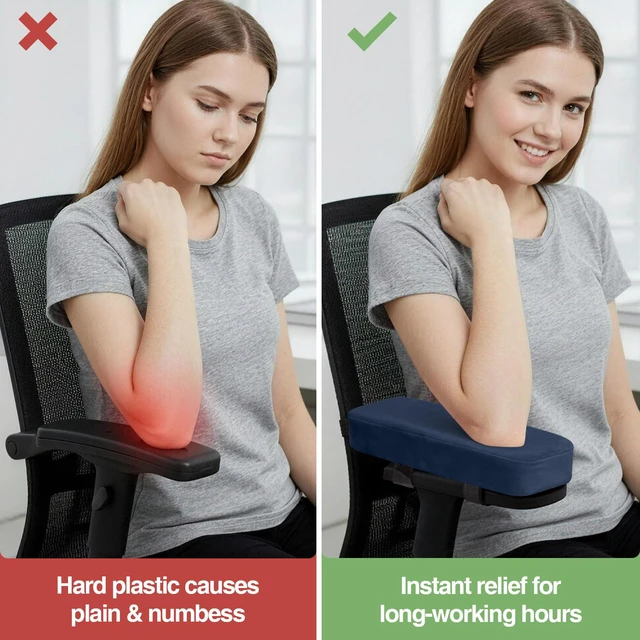 Alt view image 5 of 7 - Memory Foam Office Chair Armrest Pads, Non-Slip Armrest Cushion Ergonomic Arm Rest Pads with Adjustable Buckles and Straps, Elbow Relief for Desk, Gaming & Wheelchair, Navy, Set of 2