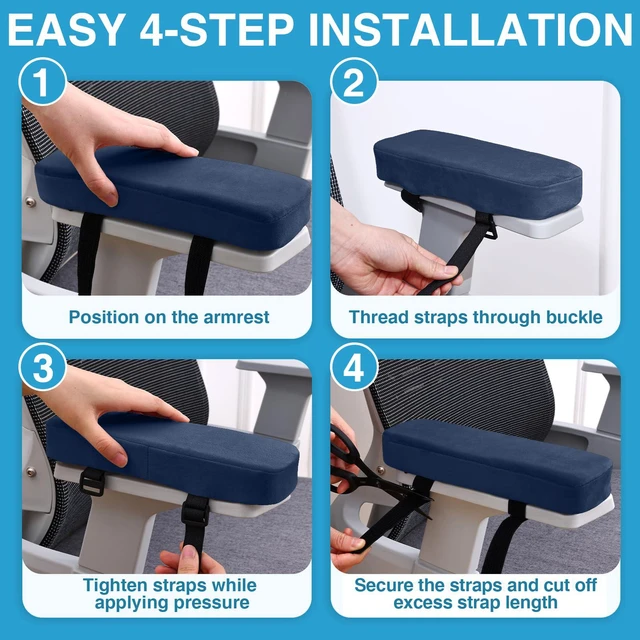 Alt view image 6 of 7 - Memory Foam Office Chair Armrest Pads, Non-Slip Armrest Cushion Ergonomic Arm Rest Pads with Adjustable Buckles and Straps, Elbow Relief for Desk, Gaming & Wheelchair, Navy, Set of 2